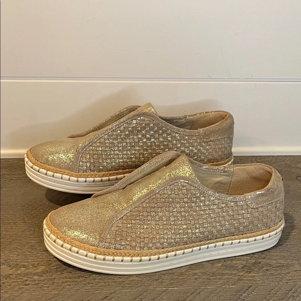 J/Slides NYC Kayla gold metallic woven leather slip on shoes 8.5 - Picture 2 of 8